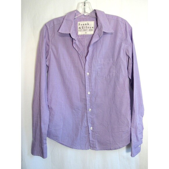 Frank & Eileen Barry Purple Checked Long Sleeve V Neck Shirt Size Small NWOT - Picture 1 of 2